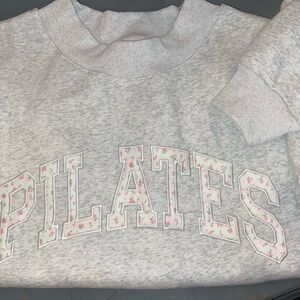 Gray 'PILATES' Appliqué Sweatshirt with Pink Floral Detail